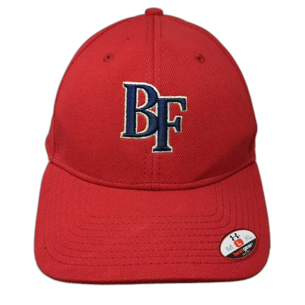 Under Armour Baseball Cap Red L BF Blue Logo Fitted Stretch Fit HeatGear Hat